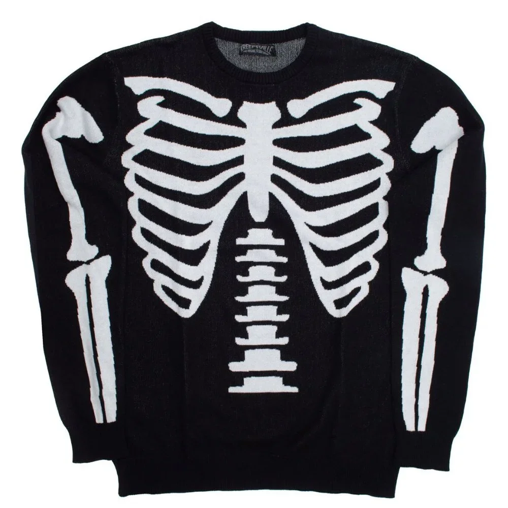 Ribcage Skeleton Bones Gothic Sweater 100% Cotton Knit S-M-L-XL-2XL-3XL NWT - Picture 1 of 5